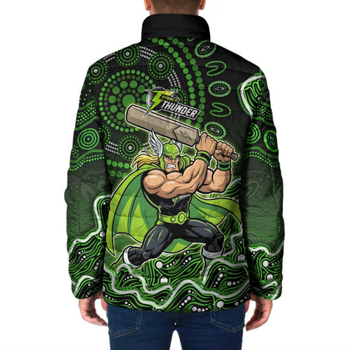 Sydney Thunder Cricket Mascot Padded Jacket Aboriginal Dot Art Green And Black Tribal Pattern