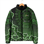 Sydney Thunder Cricket Mascot Padded Jacket Aboriginal Dot Art Green And Black Tribal Pattern