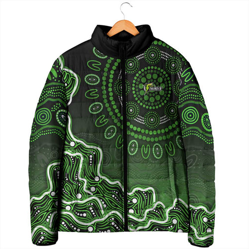 Sydney Thunder Cricket Mascot Padded Jacket Aboriginal Dot Art Green And Black Tribal Pattern