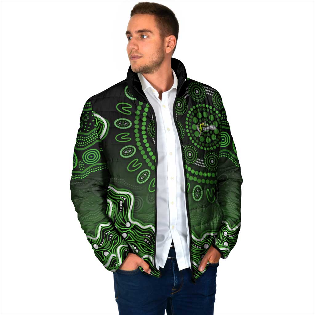 Sydney Thunder Cricket Mascot Padded Jacket Aboriginal Dot Art Green And Black Tribal Pattern