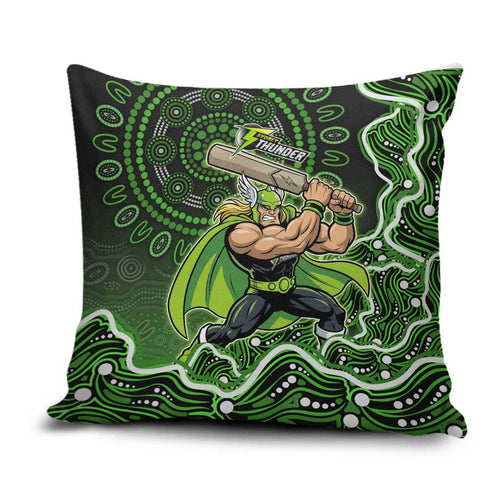 Sydney Thunder Cricket Mascot Pillow Cover Aboriginal Dot Art Green And Black Tribal Pattern
