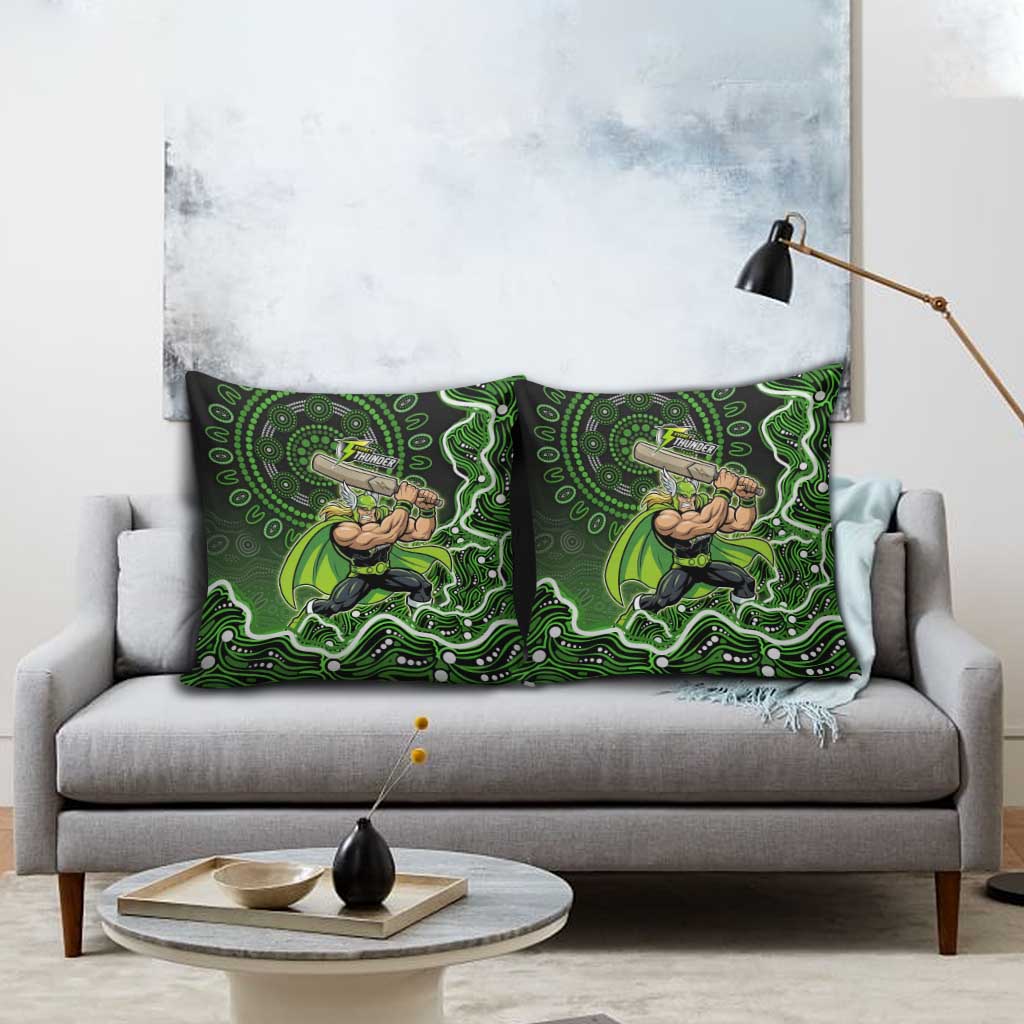 Sydney Thunder Cricket Mascot Pillow Cover Aboriginal Dot Art Green And Black Tribal Pattern