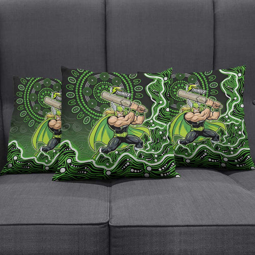 Sydney Thunder Cricket Mascot Pillow Cover Aboriginal Dot Art Green And Black Tribal Pattern