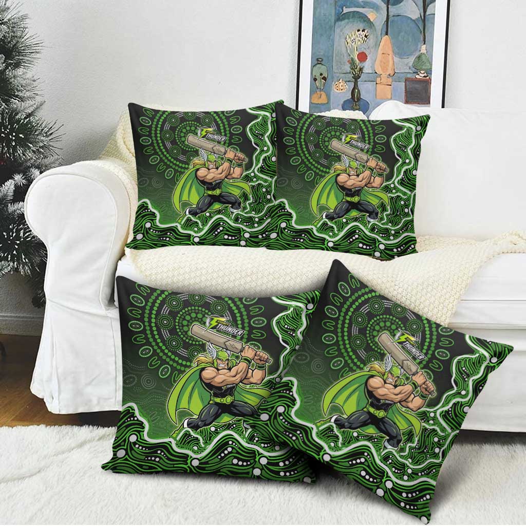 Sydney Thunder Cricket Mascot Pillow Cover Aboriginal Dot Art Green And Black Tribal Pattern