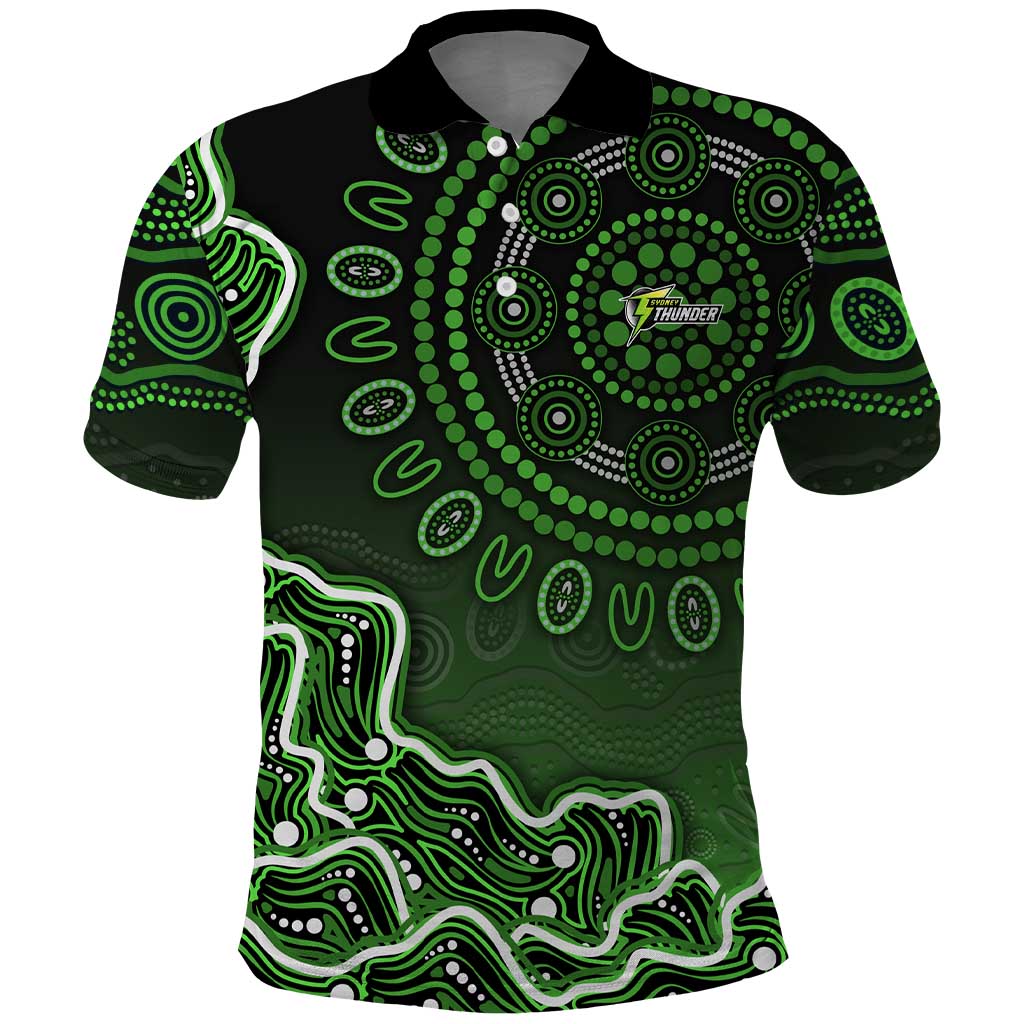 Sydney Thunder Cricket Mascot Polo Shirt Aboriginal Dot Art Green And Black Tribal Pattern