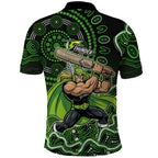 Sydney Thunder Cricket Mascot Polo Shirt Aboriginal Dot Art Green And Black Tribal Pattern