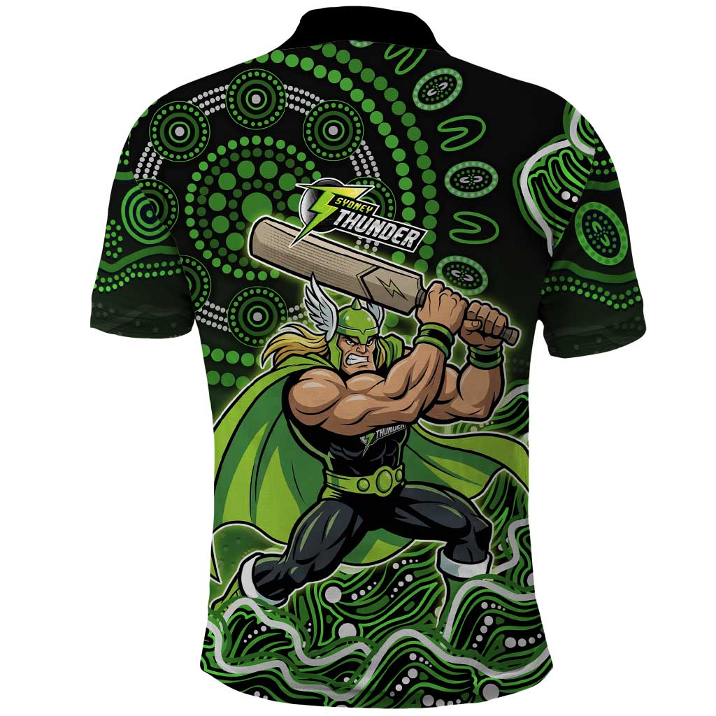 Sydney Thunder Cricket Mascot Polo Shirt Aboriginal Dot Art Green And Black Tribal Pattern