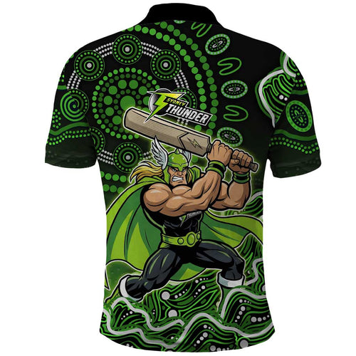 Sydney Thunder Cricket Mascot Polo Shirt Aboriginal Dot Art Green And Black Tribal Pattern