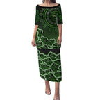 Sydney Thunder Cricket Mascot Puletasi Aboriginal Dot Art Green And Black Tribal Pattern