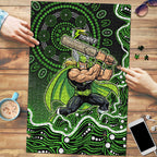 Sydney Thunder Cricket Mascot Puzzle Aboriginal Dot Art Green And Black Tribal Pattern