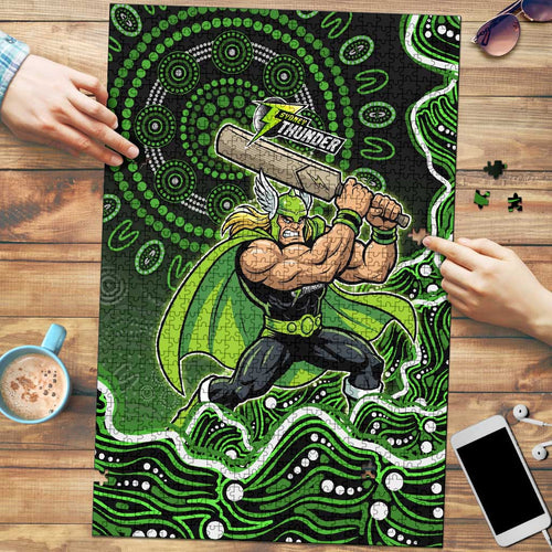 Sydney Thunder Cricket Mascot Puzzle Aboriginal Dot Art Green And Black Tribal Pattern