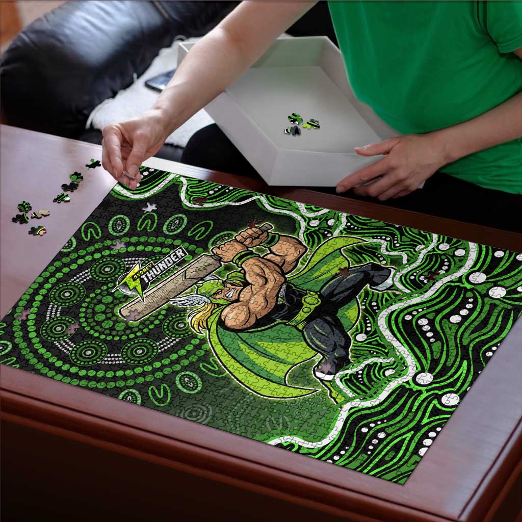 Sydney Thunder Cricket Mascot Puzzle Aboriginal Dot Art Green And Black Tribal Pattern