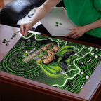 Sydney Thunder Cricket Mascot Puzzle Aboriginal Dot Art Green And Black Tribal Pattern