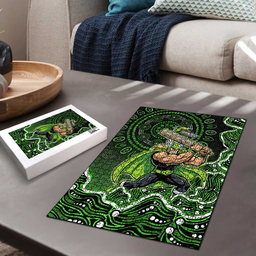 Sydney Thunder Cricket Mascot Puzzle Aboriginal Dot Art Green And Black Tribal Pattern
