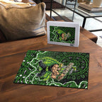 Sydney Thunder Cricket Mascot Puzzle Aboriginal Dot Art Green And Black Tribal Pattern