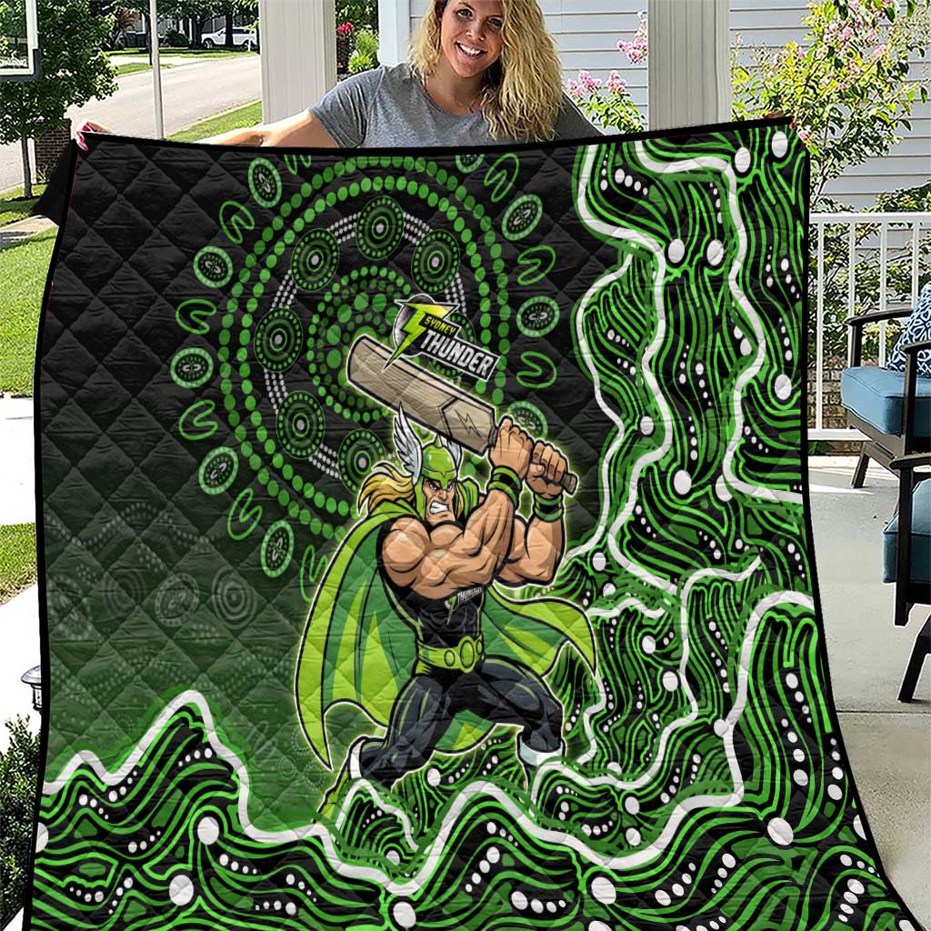 Sydney Thunder Cricket Mascot Quilt Aboriginal Dot Art Green And Black Tribal Pattern