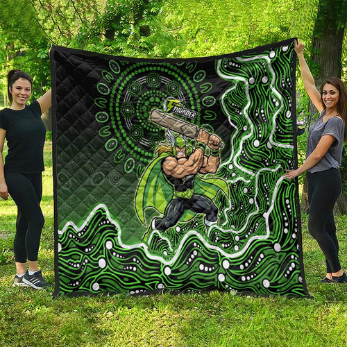 Sydney Thunder Cricket Mascot Quilt Aboriginal Dot Art Green And Black Tribal Pattern