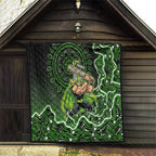 Sydney Thunder Cricket Mascot Quilt Aboriginal Dot Art Green And Black Tribal Pattern