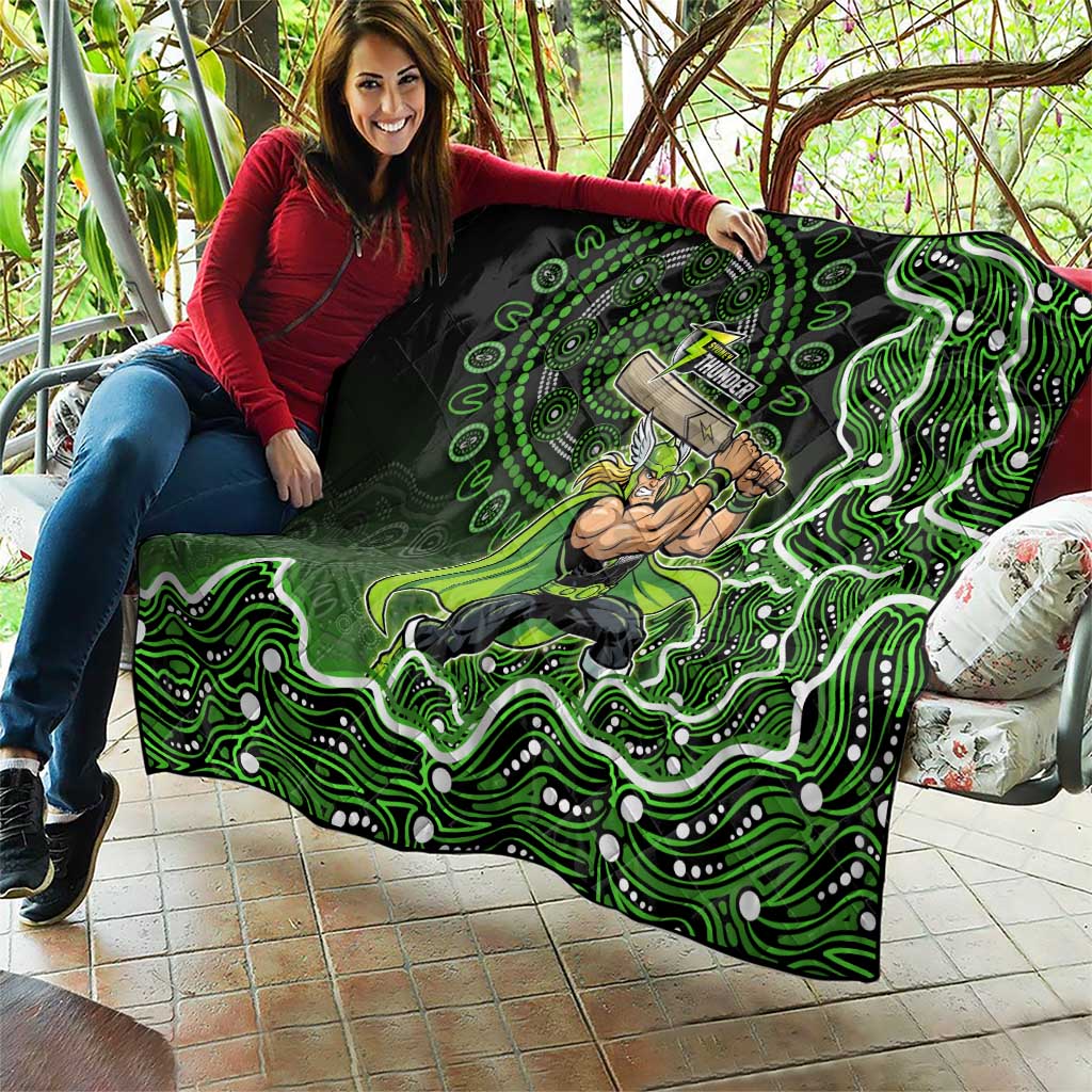 Sydney Thunder Cricket Mascot Quilt Aboriginal Dot Art Green And Black Tribal Pattern