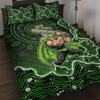 Sydney Thunder Cricket Mascot Quilt Bed Set Aboriginal Dot Art Green And Black Tribal Pattern