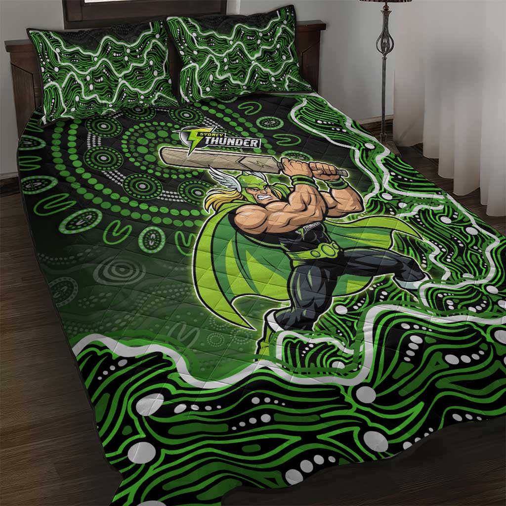 Sydney Thunder Cricket Mascot Quilt Bed Set Aboriginal Dot Art Green And Black Tribal Pattern