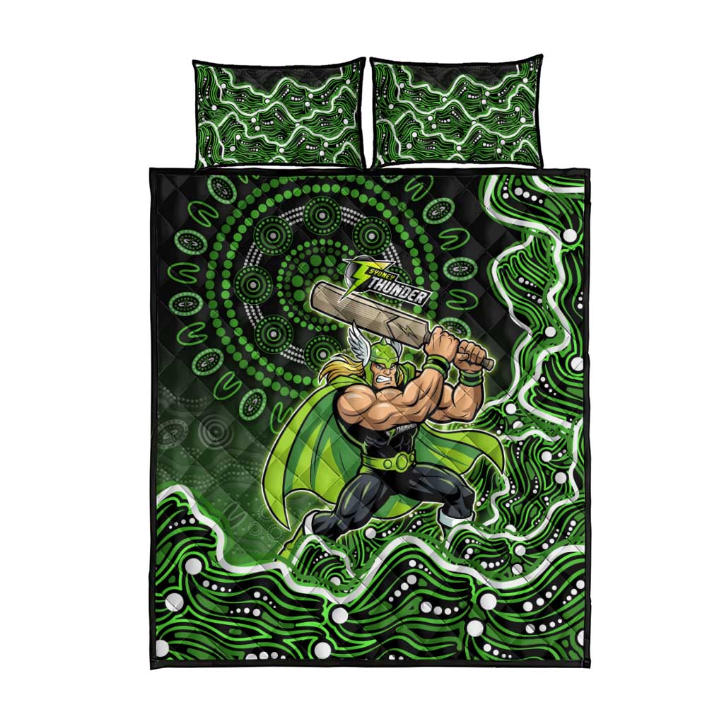 Sydney Thunder Cricket Mascot Quilt Bed Set Aboriginal Dot Art Green And Black Tribal Pattern