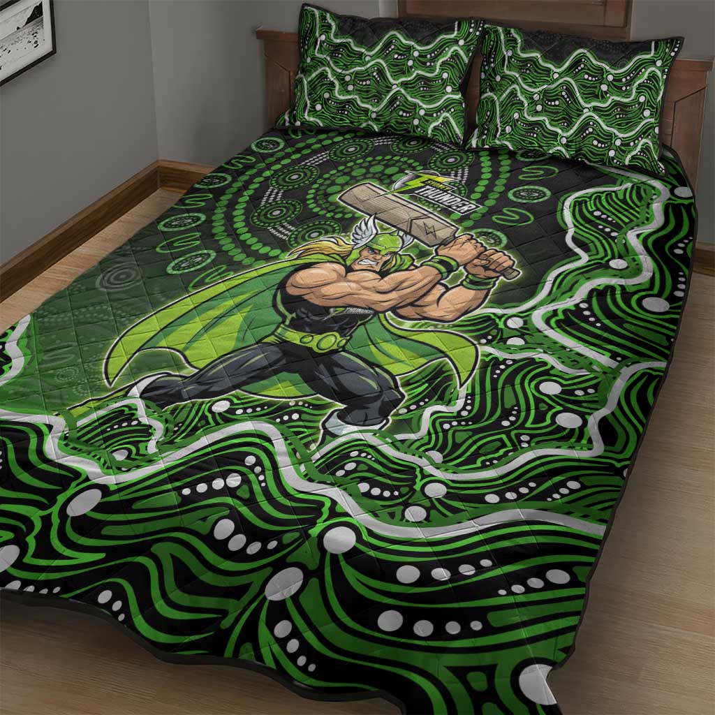 Sydney Thunder Cricket Mascot Quilt Bed Set Aboriginal Dot Art Green And Black Tribal Pattern