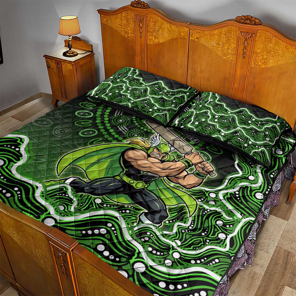 Sydney Thunder Cricket Mascot Quilt Bed Set Aboriginal Dot Art Green And Black Tribal Pattern