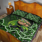 Sydney Thunder Cricket Mascot Quilt Bed Set Aboriginal Dot Art Green And Black Tribal Pattern