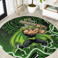 Sydney Thunder Cricket Mascot Round Carpet Aboriginal Dot Art Green And Black Tribal Pattern