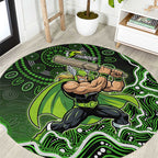 Sydney Thunder Cricket Mascot Round Carpet Aboriginal Dot Art Green And Black Tribal Pattern