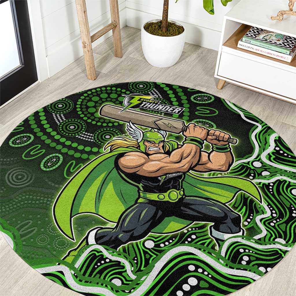 Sydney Thunder Cricket Mascot Round Carpet Aboriginal Dot Art Green And Black Tribal Pattern