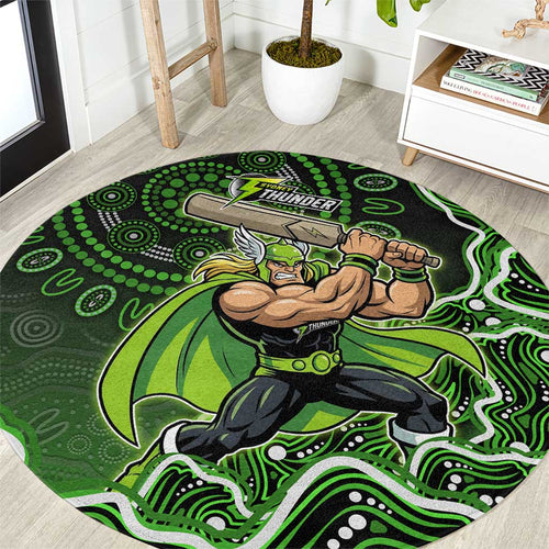 Sydney Thunder Cricket Mascot Round Carpet Aboriginal Dot Art Green And Black Tribal Pattern