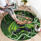 Sydney Thunder Cricket Mascot Round Carpet Aboriginal Dot Art Green And Black Tribal Pattern