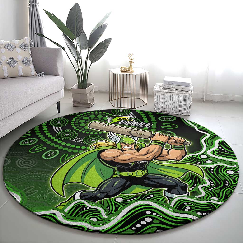 Sydney Thunder Cricket Mascot Round Carpet Aboriginal Dot Art Green And Black Tribal Pattern