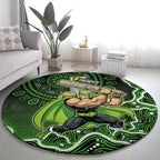 Sydney Thunder Cricket Mascot Round Carpet Aboriginal Dot Art Green And Black Tribal Pattern
