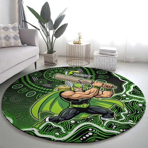 Sydney Thunder Cricket Mascot Round Carpet Aboriginal Dot Art Green And Black Tribal Pattern