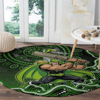 Sydney Thunder Cricket Mascot Round Carpet Aboriginal Dot Art Green And Black Tribal Pattern