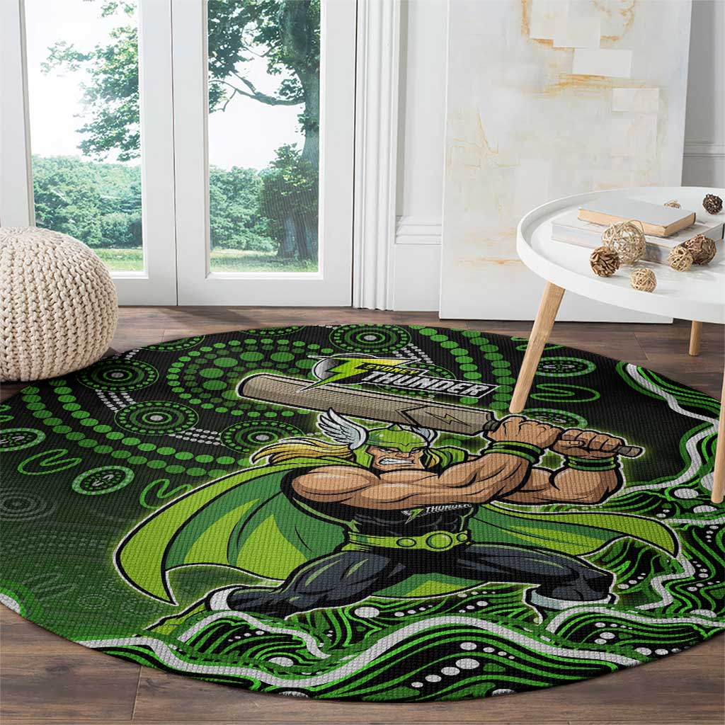 Sydney Thunder Cricket Mascot Round Carpet Aboriginal Dot Art Green And Black Tribal Pattern