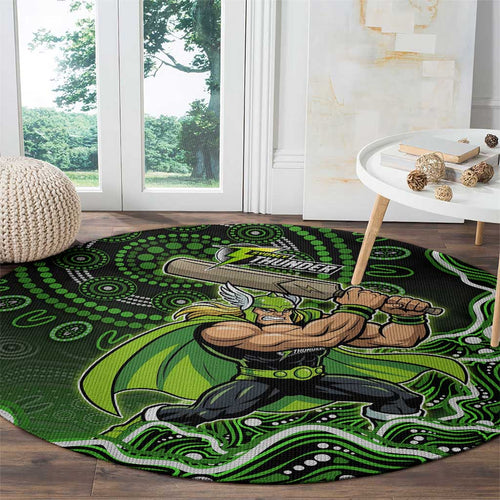 Sydney Thunder Cricket Mascot Round Carpet Aboriginal Dot Art Green And Black Tribal Pattern