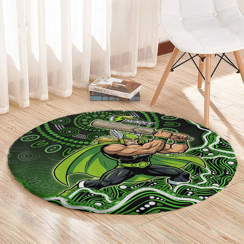 Sydney Thunder Cricket Mascot Round Carpet Aboriginal Dot Art Green And Black Tribal Pattern