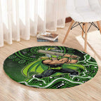 Sydney Thunder Cricket Mascot Round Carpet Aboriginal Dot Art Green And Black Tribal Pattern