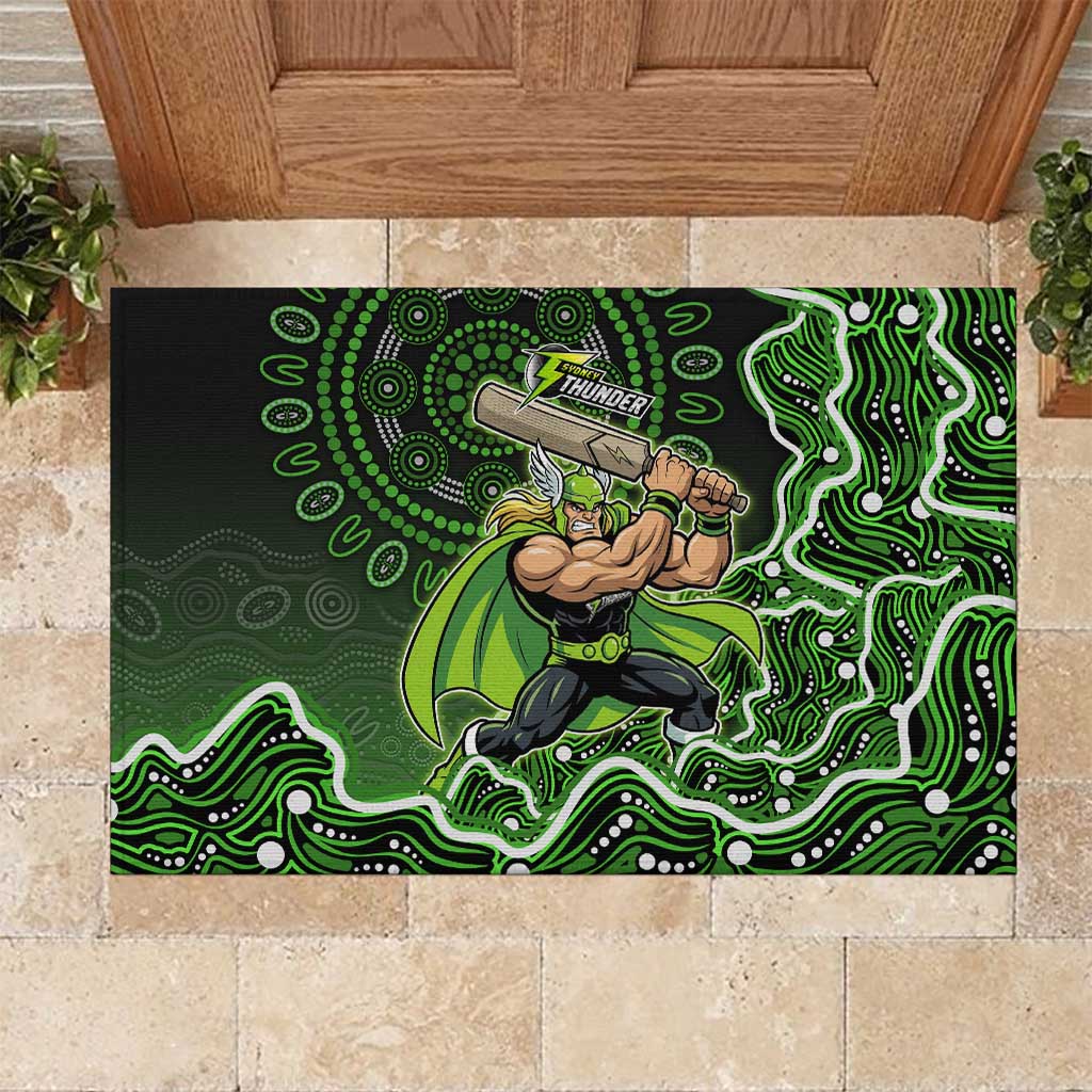 Sydney Thunder Cricket Mascot Rubber Doormat Aboriginal Dot Art Green And Black Tribal Pattern