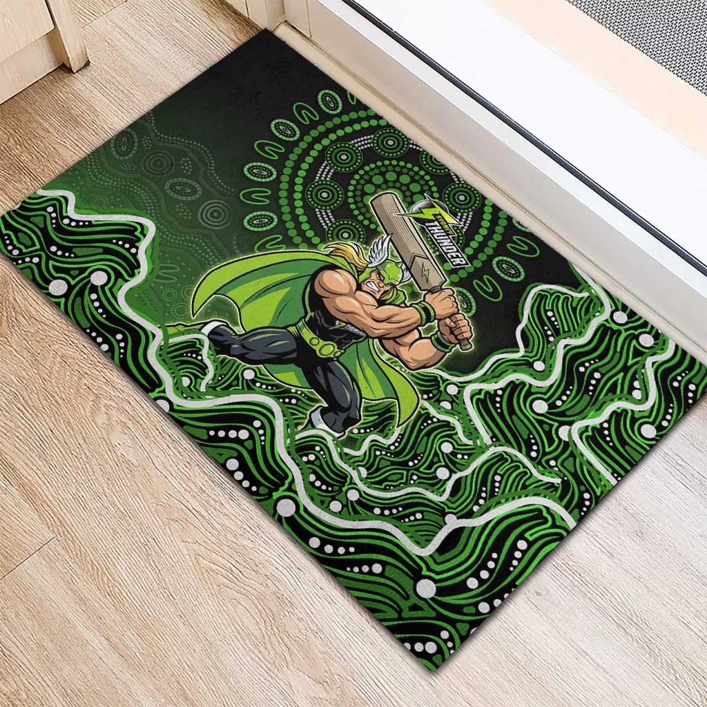 Sydney Thunder Cricket Mascot Rubber Doormat Aboriginal Dot Art Green And Black Tribal Pattern