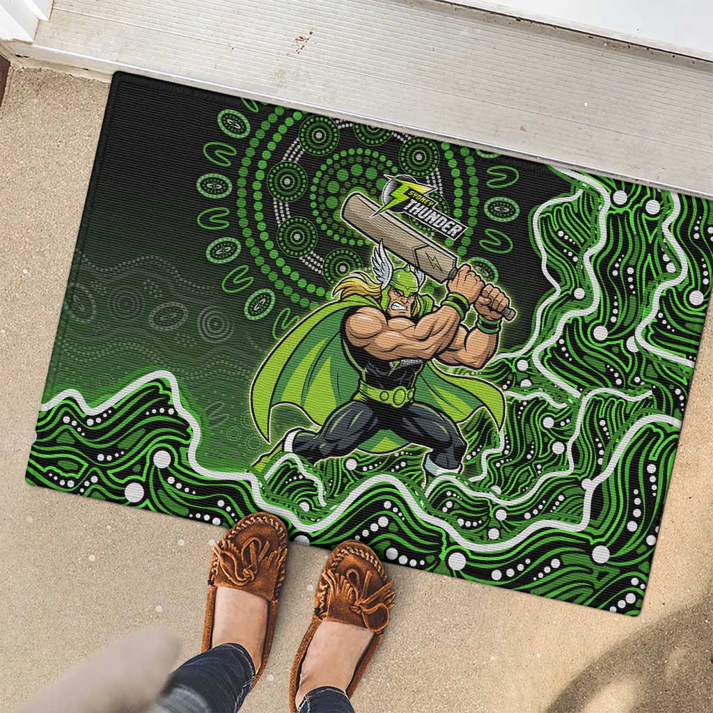 Sydney Thunder Cricket Mascot Rubber Doormat Aboriginal Dot Art Green And Black Tribal Pattern