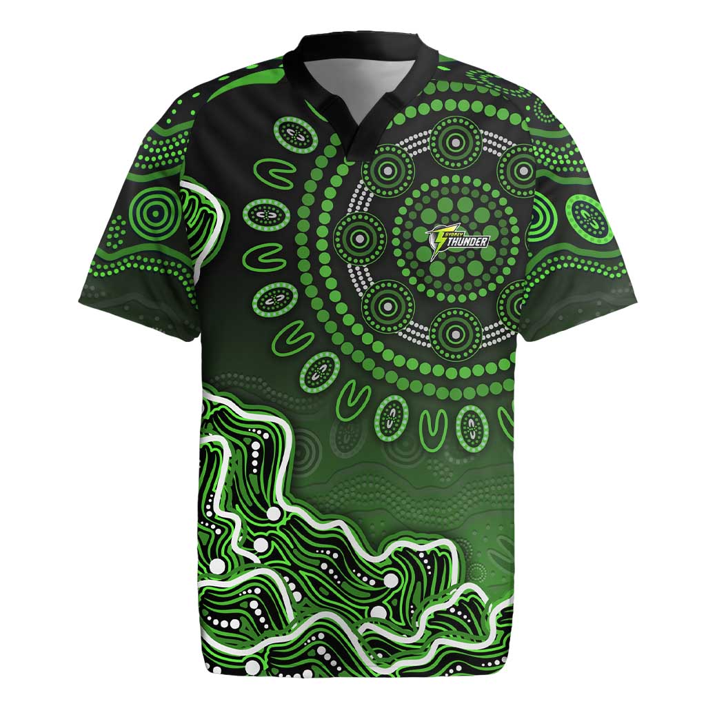 Sydney Thunder Cricket Mascot Rugby Jersey Aboriginal Dot Art Green And Black Tribal Pattern