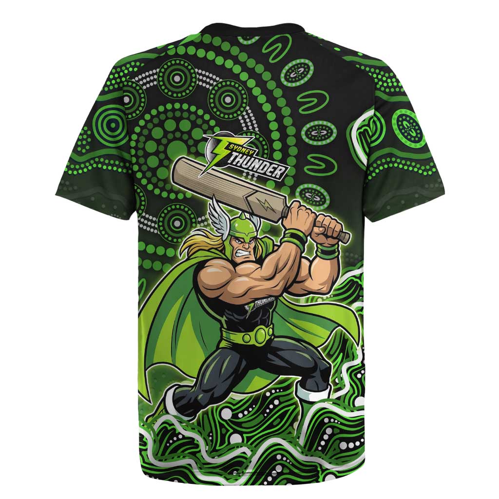 Sydney Thunder Cricket Mascot Rugby Jersey Aboriginal Dot Art Green And Black Tribal Pattern