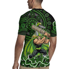 Sydney Thunder Cricket Mascot Rugby Jersey Aboriginal Dot Art Green And Black Tribal Pattern