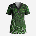 Sydney Thunder Cricket Mascot Scrub Top Aboriginal Dot Art Green And Black Tribal Pattern