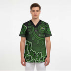 Sydney Thunder Cricket Mascot Scrub Top Aboriginal Dot Art Green And Black Tribal Pattern